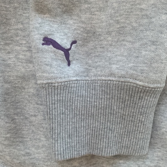 Puma Light Gray Hoodie Sweatshirt Purple Logo Size XL‎ Junior - Picture 6 of 6